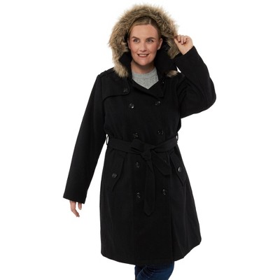 Alpine Swiss Women’s Plus Size Wool Blend Long Trench Coat with Removable Fur Hood and Belt, Sizes 2X 3X — фото 2