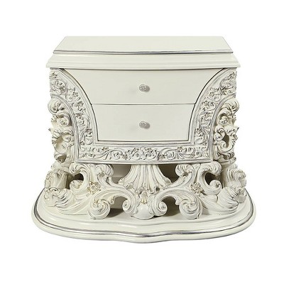 Adara Antique White 2-Drawer Rococo Nightstand