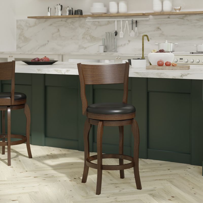 Emma and Oliver Classic Pub Style Swivel Wooden Barstool with Padded Faux Leather Seat, 2 of 12