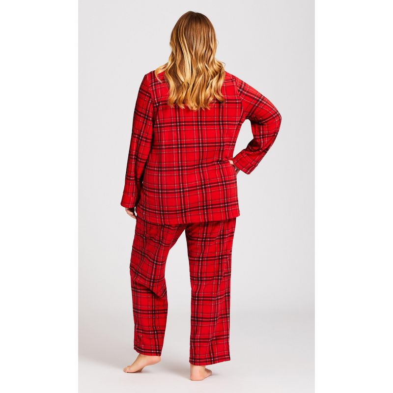 Women's Plus Size Fleece Check Sleep Top - red | AVENUE, 4 of 7