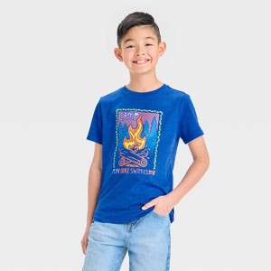 Boys' Short Sleeve 'Camp Fire' Graphic T-Shirt - Cat & Jack™ Royal Blue - 1 of 4