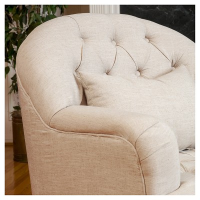 Anastasia Beige Tufted Club Chair with Weathered Oak Legs