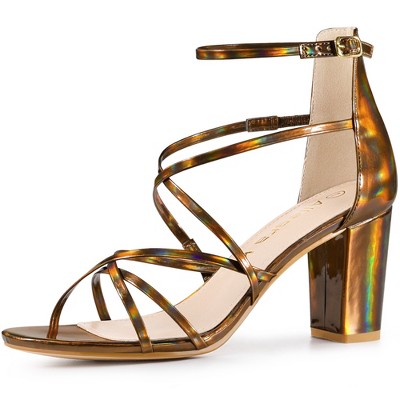 Allegra K Women's Strappy Crisscross Adjustable Buckle Strap Block Heels Sandals