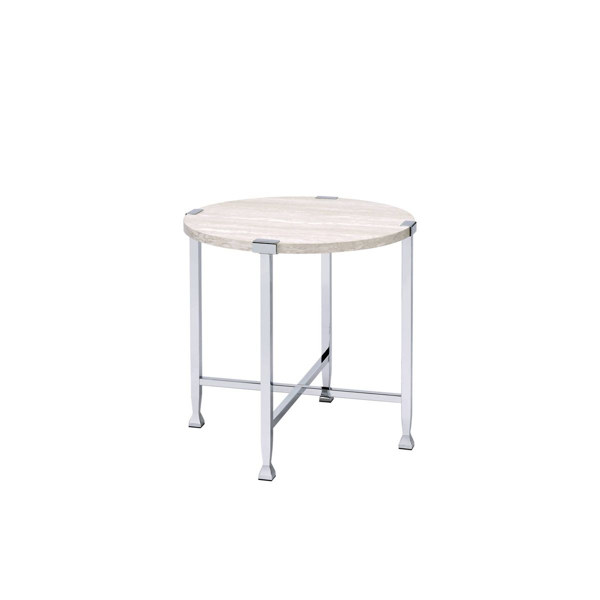 Acme Furniture Brecon Accent Table White Oak/Chrome Finish