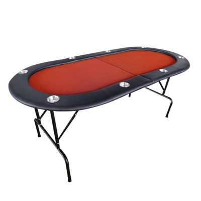 YONWAY 73" Foldable Poker Table with Cup Holders for Player  Game Portable Layout Mat for Adults and Children, Red