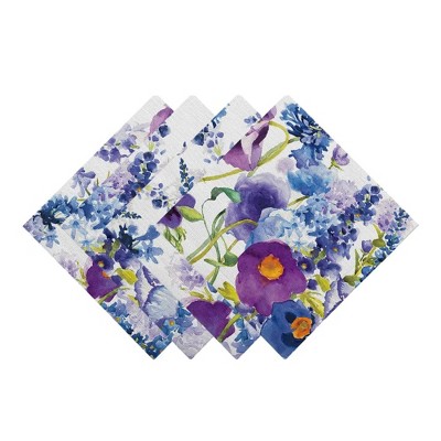 Watercolor Floral Cloth Napkins Set of 6, Washable Polyester Dinner Napkin,  20 X