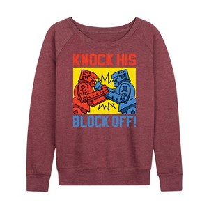 Women's - Rock 'Em Sock 'Em Robots - Knock His Block Off Lightweight French Terry Wide Neck Long Sleeve Shirt - 1 of 4