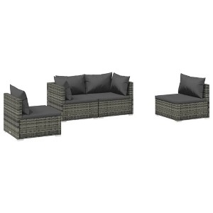 vidaXL 4-Piece Patio Lounge Set in Gray Poly Rattan with Comfortable Cushions - Modular Design Suitable for Outdoor and Indoor Use - 1 of 4