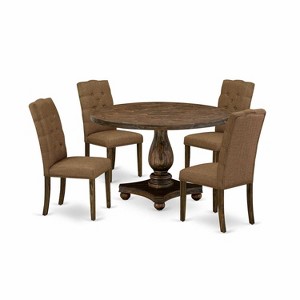 HomeStock 5-Piece Distressed Jacobean Finish Solid Wood Top Dining table with 4 Chairs - 1 of 4