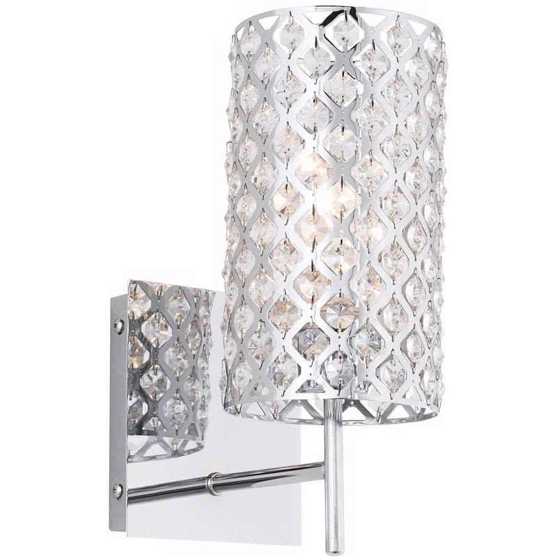 Possini Euro Design Modern Wall Light Sconce Chrome Lattice Hardwired 12 1/2" High Fixture Crystal for Bedroom Bathroom Hallway, 1 of 9