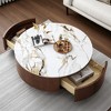 Mshliw 35.4" Round Rustic Coffee Table with Gold Nero Sintered Stone Top, 2 Soft-Close Drawers and Walnut Veneer Base for Modern Living Room - 3 of 4