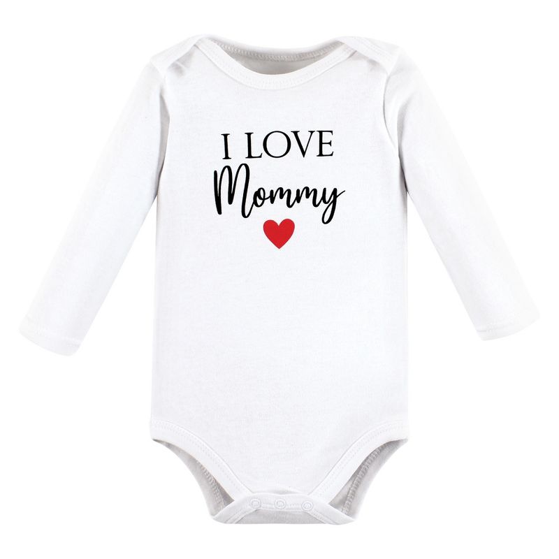 Hudson Baby Infant Girl Cotton Long-Sleeve Bodysuits, Girl Mommy Red Black 3-Pack, 3 of 6