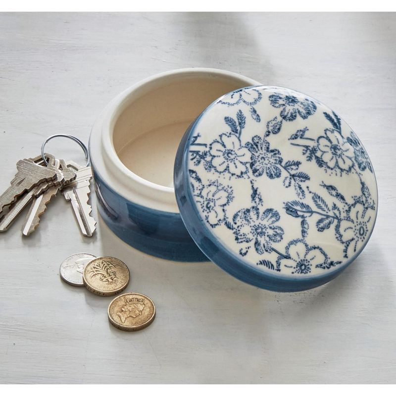 TAG Cottage Blue Floral Stoneware Trinket Dish Jar, 4.0L x 4.0W x 1.5H inches, 2 of 3