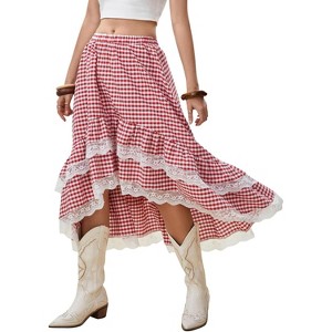 Women's Western Boho Skirt - Lace Ruffle Asymmetrical Hem Cowgirl Style - 1 of 4