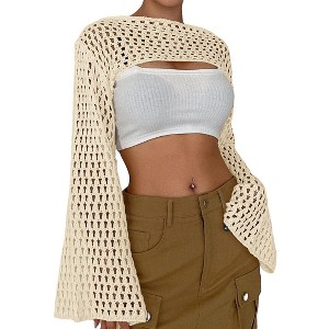 Coolmee Womens Crochet Shrug Hollow Out Bolero Shrug See Through Cropped Knit Sweater Top - 1 of 4