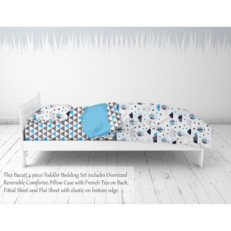 Bacati - Woodlands Aqua/Navy/Gray 4 pc Toddler Bedding Set, 5 of 11