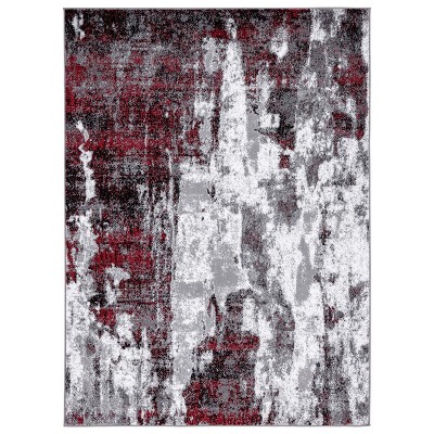 Red and Gray Abstract Synthetic Area Rug 2' x 7'