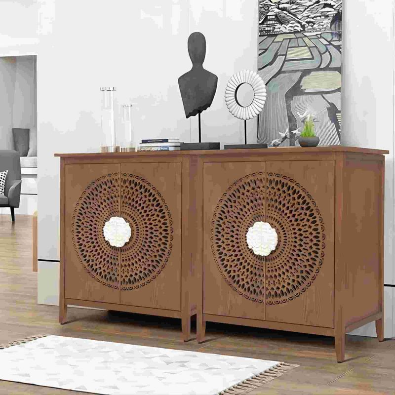 Arina Hollow-Carved Cabinet,Distressed Wooden Cabinet With 2 Doors,Sideboard Buffet Cabinet Media Cabinet with Doors-The Pop Home, 1 of 11