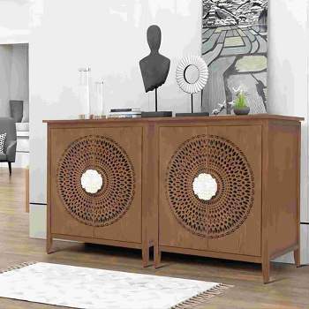 Arina Hollow-Carved Cabinet,Distressed Wooden Cabinet With 2 Doors,Sideboard Buffet Cabinet Media Cabinet with Doors-The Pop Home