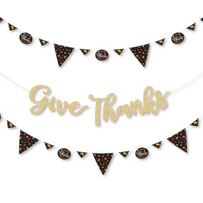 Big Dot of Happiness Give Thanks - Thanksgiving Party Letter Banner Decor - 36 Banner Cutouts and No-Mess Real Gold Glitter Give Thanks Banner Letters