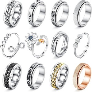 12Pcs Fidget Anxiety Rings for Women Men - Spinner Fidget Rings for Anxiety Relieving Stress - 1 of 4