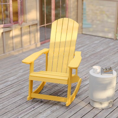 Savannah Yellow Poly Resin Adirondack Rocking Chair with Stainless Steel Hardware