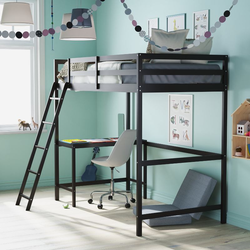 Flash Furniture Riley Loft Bed Frame with Desk, Wooden Bed Frame with Protective Guard Rails & Ladder for Kids and Teens, 5 of 13