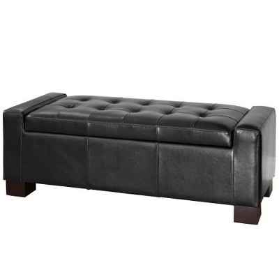 CAVINAS Rectangle Storage Ottoman Bench, Tufted Bonded Leather Ottoman Bench with Storage Space, Ottoman Foot Rest for the Living Room, Entryway