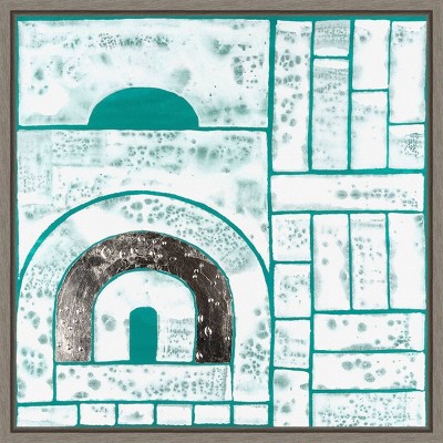 Beryl Motif II Teal and White Abstract Canvas Art with Greywash Frame