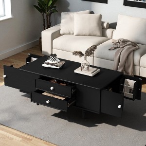 Mshliw 47.2'' Rectangle Coffee Table with 4 Drawers and Hidden Side Storage, Wood Center Table with Solid Wood Legs, Dining Table, Sofa Table - 1 of 4