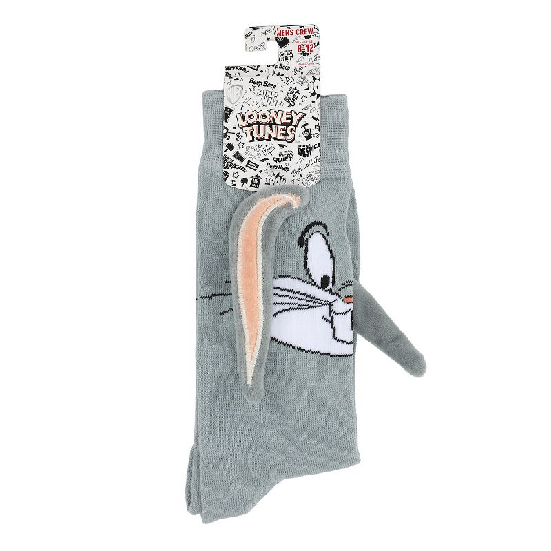 Looney Tunes Bugs Bunny With 3D Ear Attachments Gray Casual Crew Socks, 5 of 6