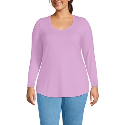 Lands' End Women's Plus Size Long Sleeve Power Performance Scoop Neck Curved Hem Tunic Tee