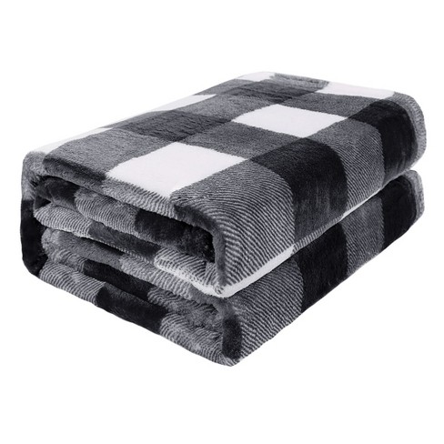 Piccocasa Plaid Flannel Fleece Buffalo Soft Plush Blankets Black