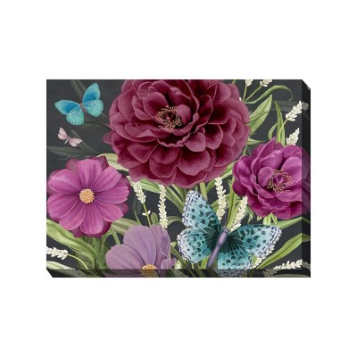 Cottage Garden West of The Wind Bold Beauties Teal, Pink, Green 40 x 30 Inch Waterproof Gallery Wrapped Canvas, Outdoor Garden, Yard, Patio All