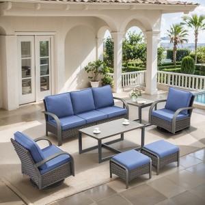Belord 7PCS Outdoor Patio Furniture Set, All Weather Brown Wicker Outdoor Conversation Set with Sofa, Swivel Chair, Ottoman, Coffee Table, Side Table - 1 of 4