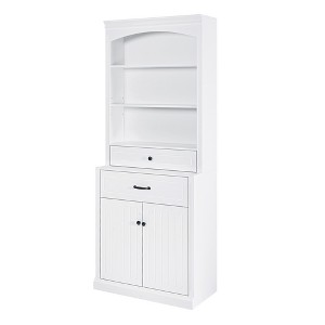 Dexmalle White Bathroom Storage Cabinet with Four Doors,Adjustable Shelf & Six Open Shelves - 1 of 4