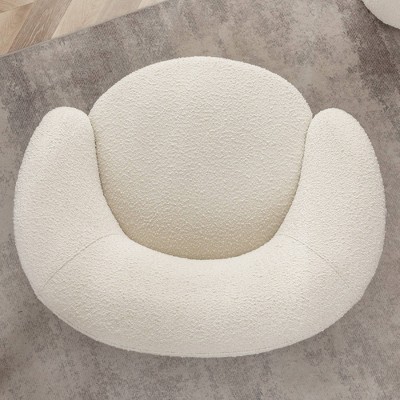 Cream Upholstered Swivel Barrel Accent Chair with Wood Frame
