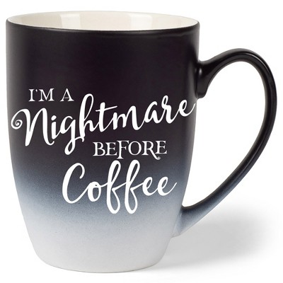 Elanze Designs Nightmare Before Coffee Two Toned Ombre Matte Black and White 12 ounce Ceramic Stoneware Coffee Cup Mug