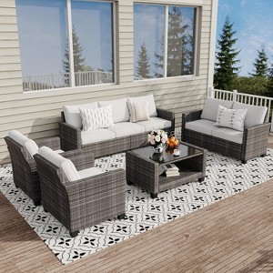 5-Piece Patio Furniture Set,PE Rattan Wicker Sectional Sofa Set with Coffee Table - 1 of 4