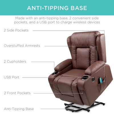 Brown Faux Leather Electric Power Lift Recliner with Heat and Massage