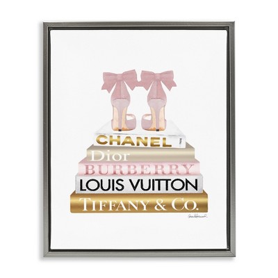 Stupell Industries Pink Gold Heels Bookstack, 17" x 21"