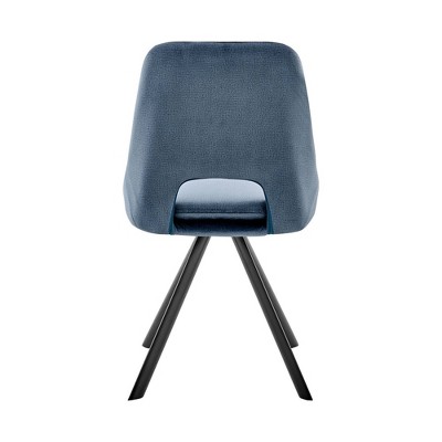Blue Velvet Upholstered Side Chair with Black Metal Frame, 18" x 24"