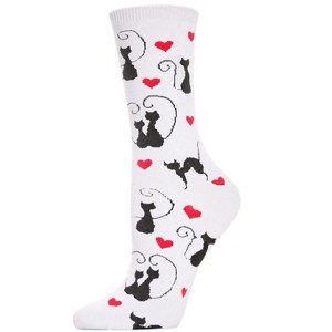 Memoi Curly Q Love Cats Bamboo Blend Crew Socks - 1 of 3