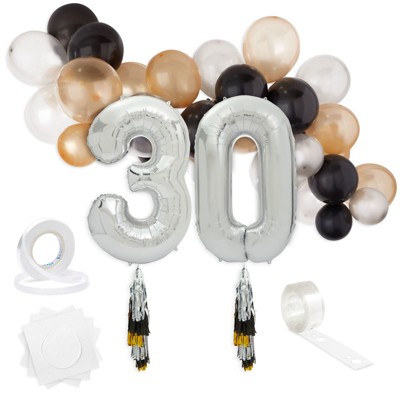 Sparkle and Bash 39 Pieces 30th Birthday Party Decorations, Number 30 Balloons with Tassel Tail