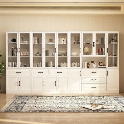 Famapy Large Combo Storage Cabinet Glass Doors  Modular Cabinets