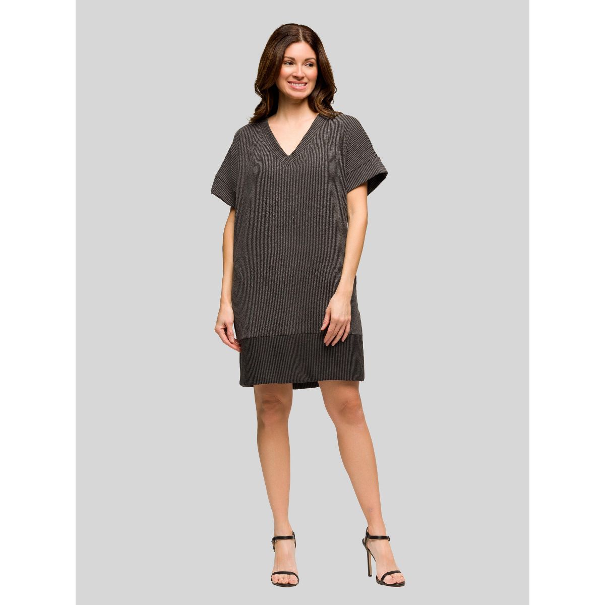 Womens V-Neck Loose Fit Short Sleeve Pocket T Shirt Dress - 24seven Comfort Apparel™