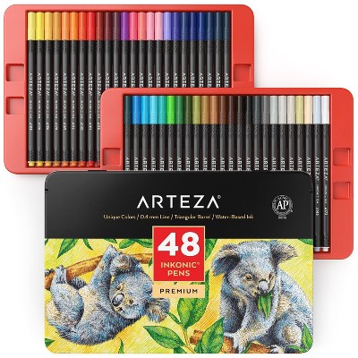 Arteza Fineliner Colored Pens Set, Inkonic, Fine Line, 0.4mm Tips, Assorted Colors - 48 Pack (ARTZ-8752)
