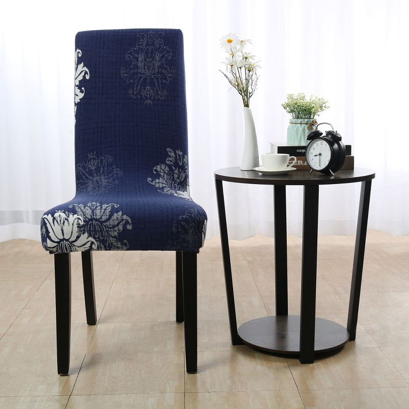 PiccoCasa Stretch Floral Print Dining Chair Cover Navy Blue and White M 1 Pc, 2 of 4
