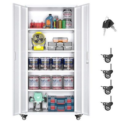 SUXXAN 73''H Garage Storage Cabinet With Wheels,steel Cabinets With 2 Doors And 4 Adjustable Shelves For Home Office, Assembly Required