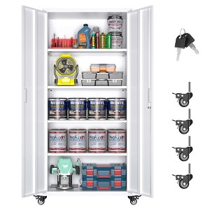 SUXXAN 73''H Garage Storage Cabinet With Wheels,steel Cabinets With 2 Doors And 4 Adjustable Shelves For Home Office, Assembly Required - 1 of 4